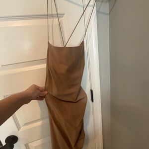 Elegant Tan Spaghetti Strap Dress